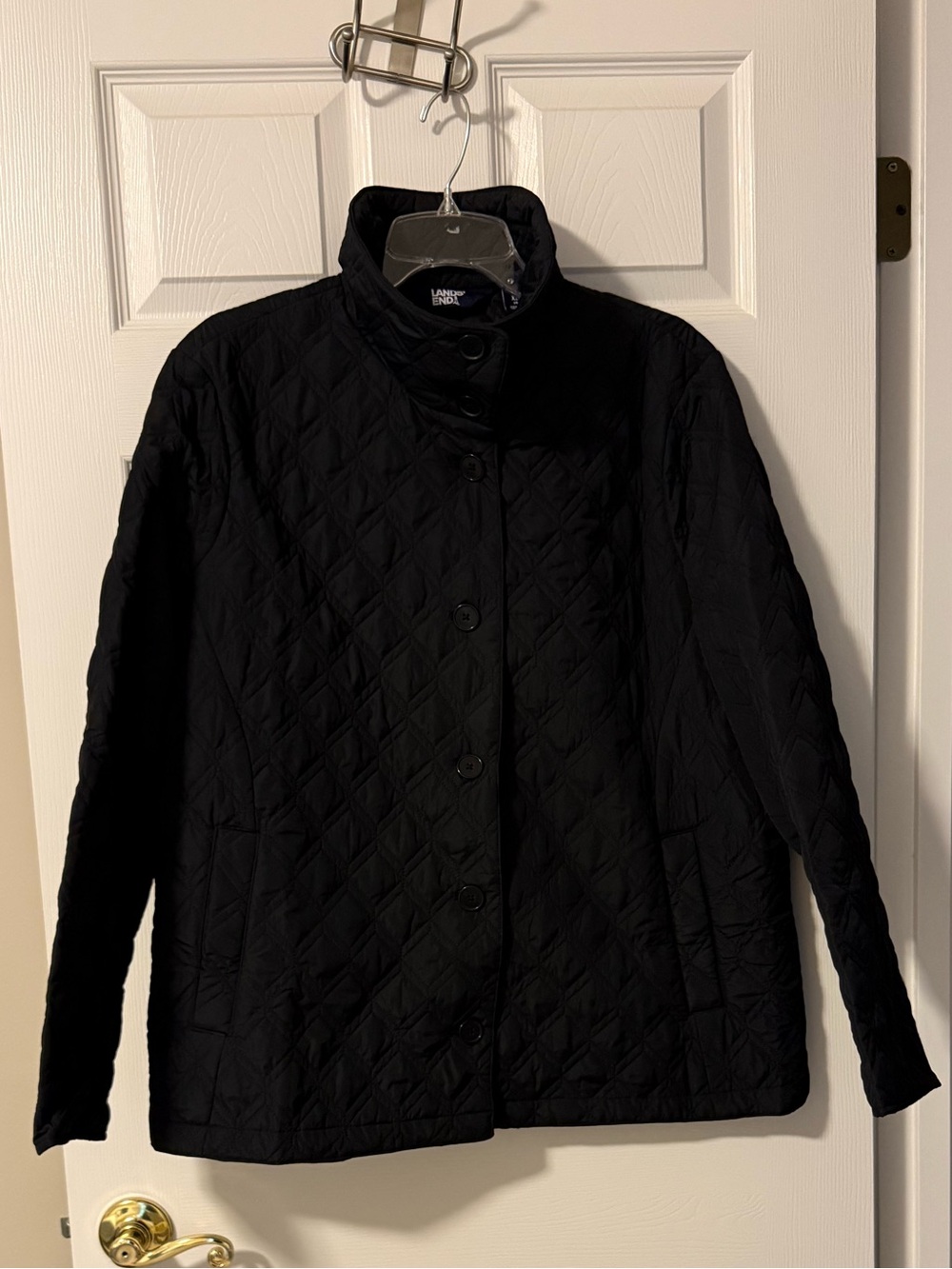 Lands' End Black Quilted Button-Front Jacket